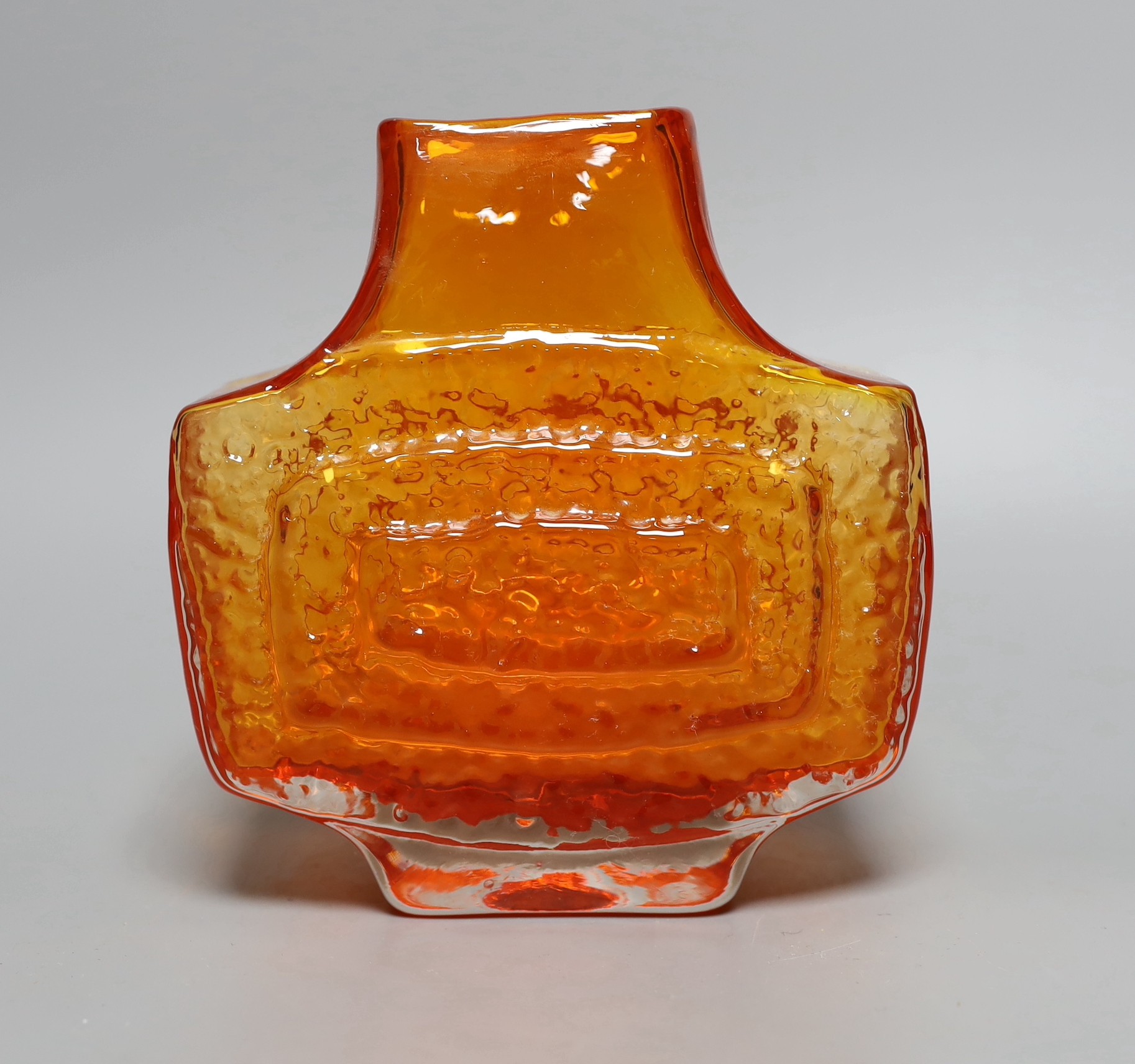 A Whitefriars 'TV' glass vase, designed by Geoffrey Baxter, pattern number 9677, tangerine glass, 17cm tall